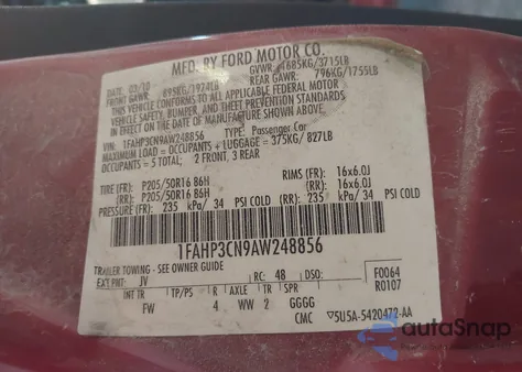 2010 Ford Focus Se from USA, damaged, VIN 1FAHP3CN9AW248856